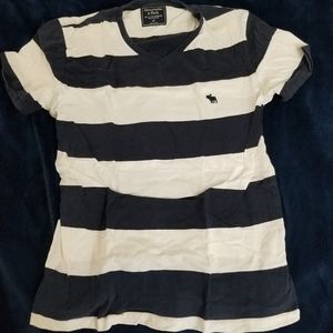 A&F navy & white striped shirt